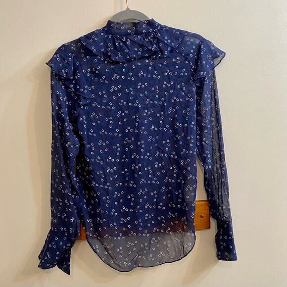 Veronica Beard Finley Silk Ruffle Tie Neck Blouse Dark Blue Floral Women’s Sz 0 - Picture 16 of 16